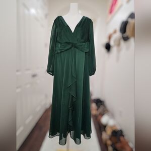 Emerald Green Chiffon Maxi Dress | Long Sleeve | Empire Waist